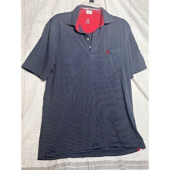 Johnnie O Polo Shirt Mens M Blue Striped Hangin Out Performance Modelo Beer. - Picture 1 of 7